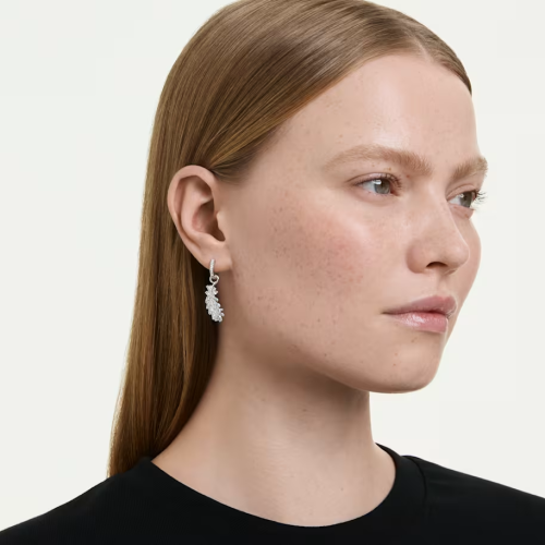 Vienna earrings Mixed cuts, Feather, White, Rhodium plated