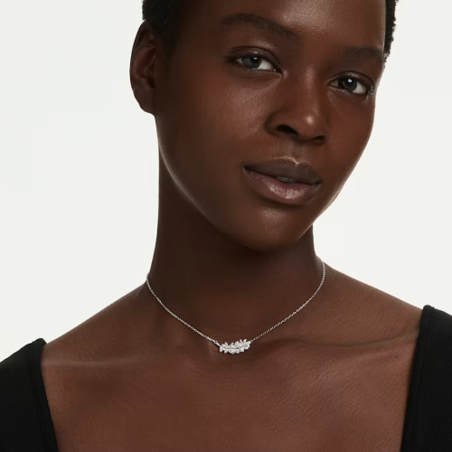 Vienna pendant Mixed cuts, Feather, White, Rhodium plated
