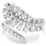 Vienna open ring Mixed cuts, Feather, White, Rhodium plated