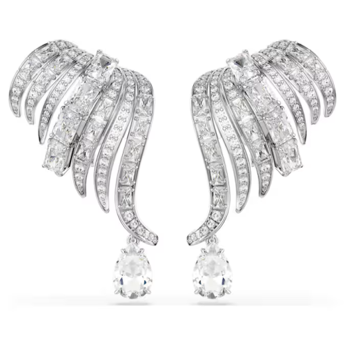 Vienna clip earrings Mixed cuts, Swan, White, Rhodium plated