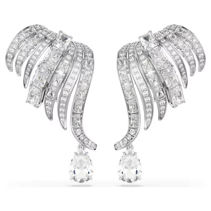 Vienna clip earrings Mixed cuts, Swan, White, Rhodium plated