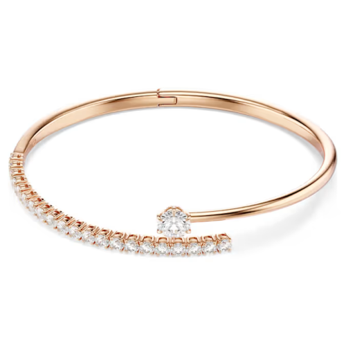 Matrix bangle Round cut, White, 18K rose gold finish