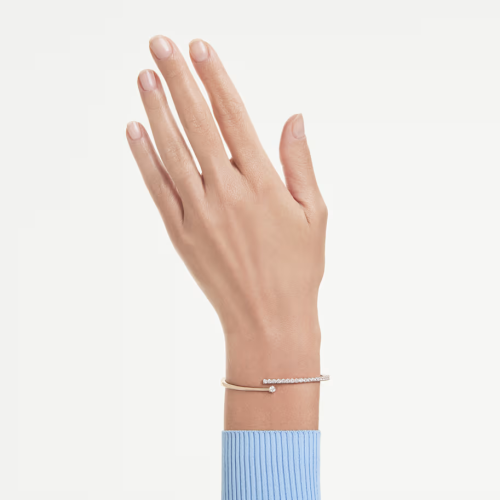 Matrix bangle Round cut, White, 18K rose gold finish