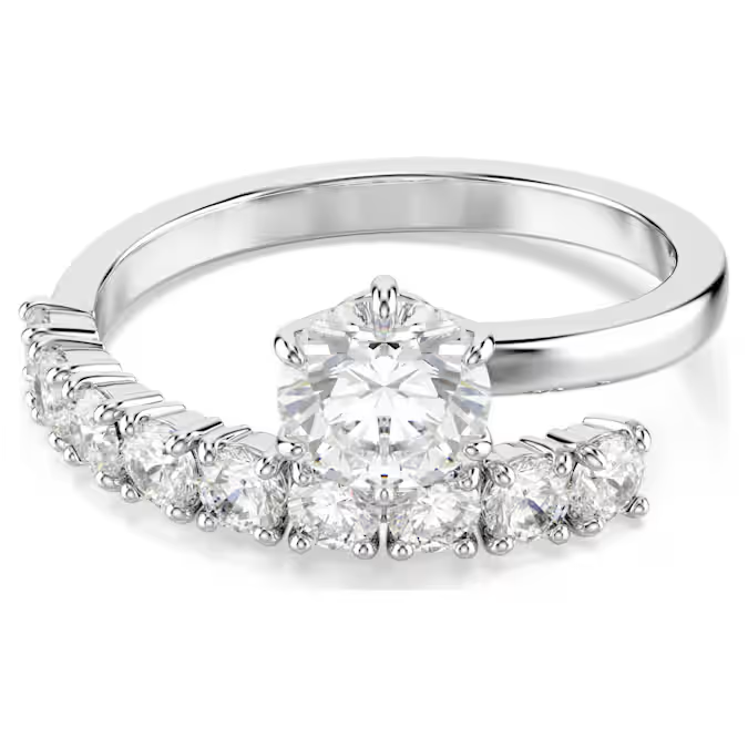 Matrix open ring Round cut, White, Rhodium plated