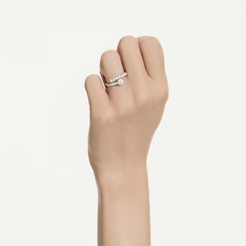 Matrix open ring Round cut, White, Rhodium plated