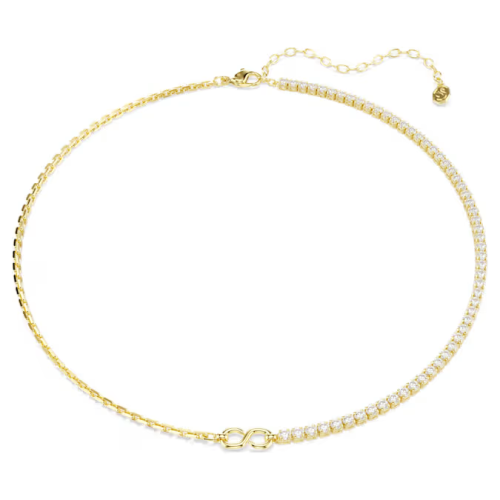 Matrix necklace Round cut, White, 18K gold finish