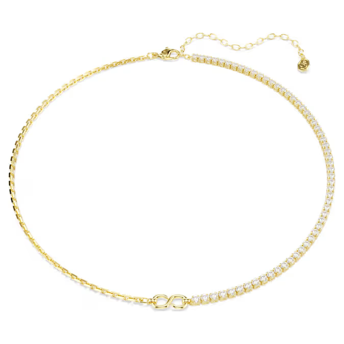 Matrix necklace Round cut, White, 18K gold finish