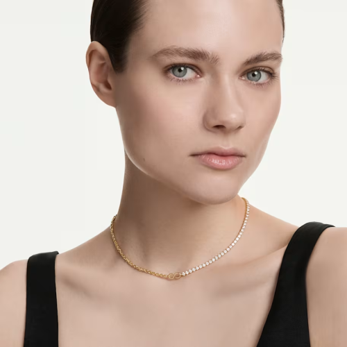 Matrix necklace Round cut, White, 18K gold finish