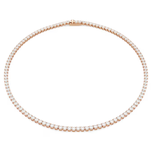Matrix Tennis necklace Round cut, White, 18K rose gold finish