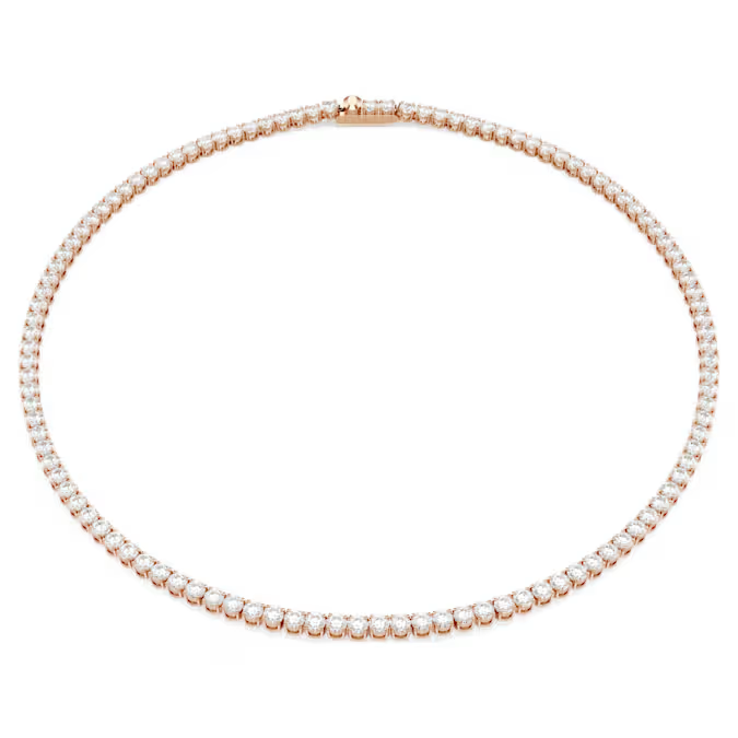 Matrix Tennis necklace Round cut, White, 18K rose gold finish