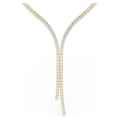 Matrix Y necklace Round cut, White, 18K gold finish