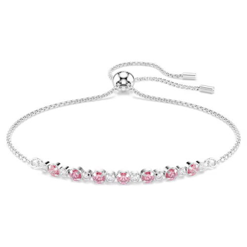 Matrix bracelet Round cut, Pink, Rhodium plated