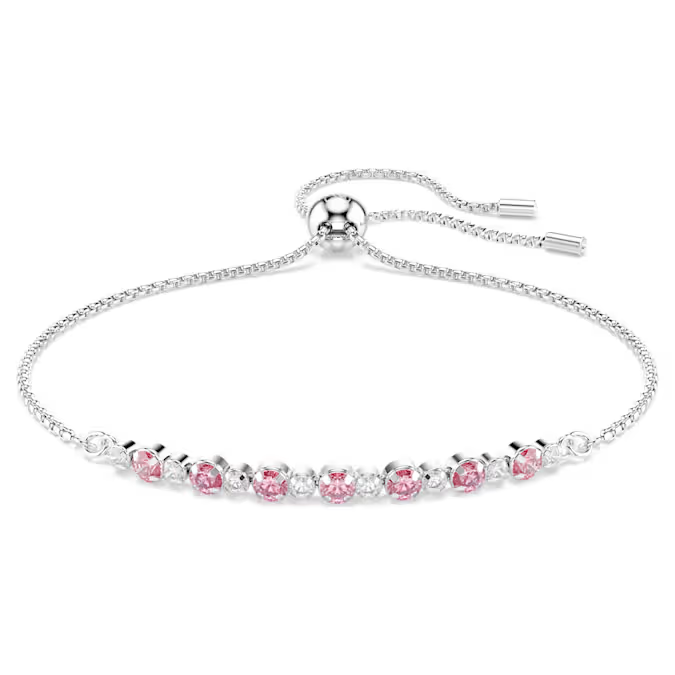 Matrix bracelet Round cut, Pink, Rhodium plated