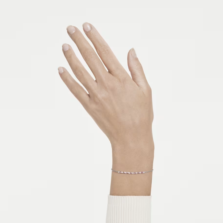 Matrix bracelet Round cut, Pink, Rhodium plated