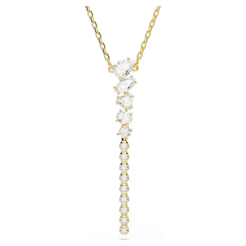 Mesmera Y necklace Mixed cuts, White, 18K gold finish
