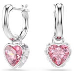 Chroma drop earrings Heart, Pink, Rhodium plated