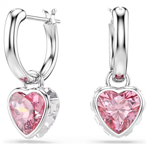 Chroma drop earrings Heart, Pink, Rhodium plated