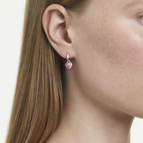 Chroma drop earrings Heart, Pink, Rhodium plated