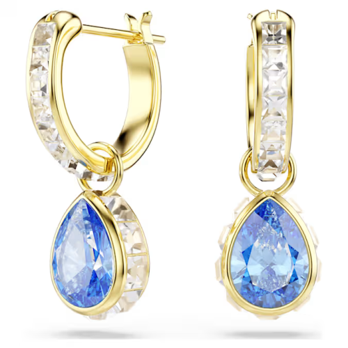 Chroma drop earrings Pear cut, Blue, 18K gold finish