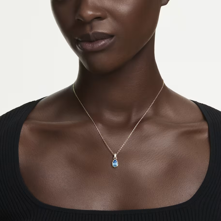 Chroma pendant Pear cut, Blue, 18K gold finish