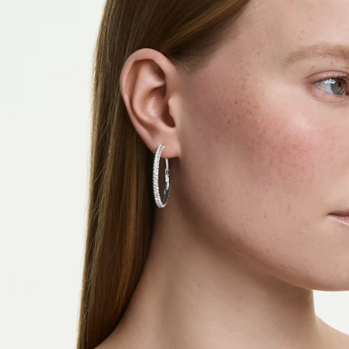 Dextera hoop earrings Round cut, White, Rhodium plated