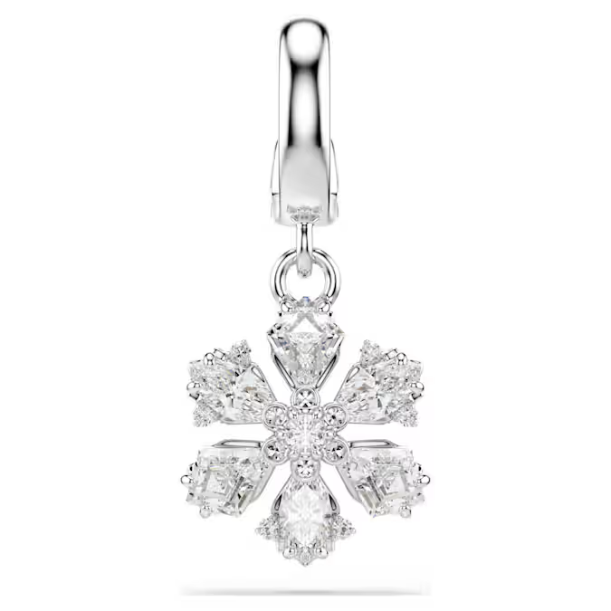 Idyllia charm Mixed cuts, Snowflake, White, Rhodium plated