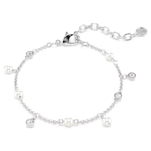 Imber bracelet Crystal pearl, Round cut, White, Rhodium plated