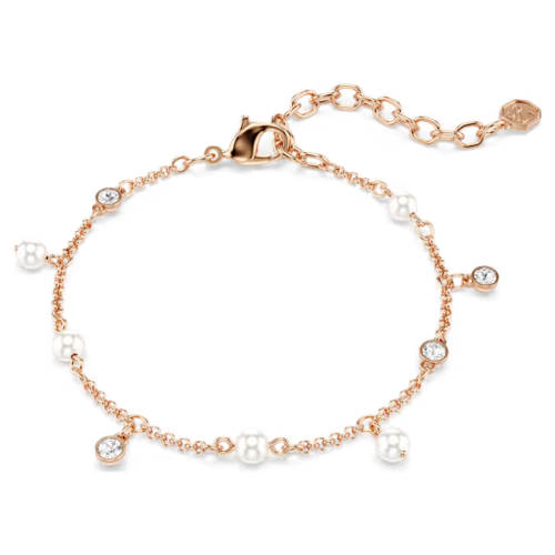 Imber bracelet Crystal pearl, Round cut, White, 18K rose gold finish