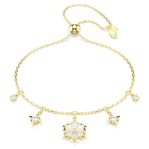 Magic bracelet Mixed cuts, Snowflake, White, 18K gold finish