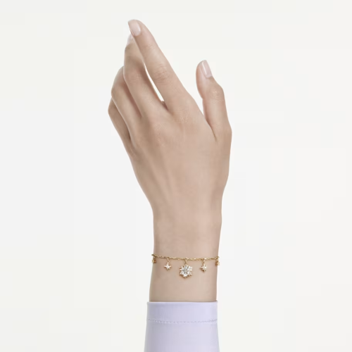 Magic bracelet Mixed cuts, Snowflake, White, 18K gold finish