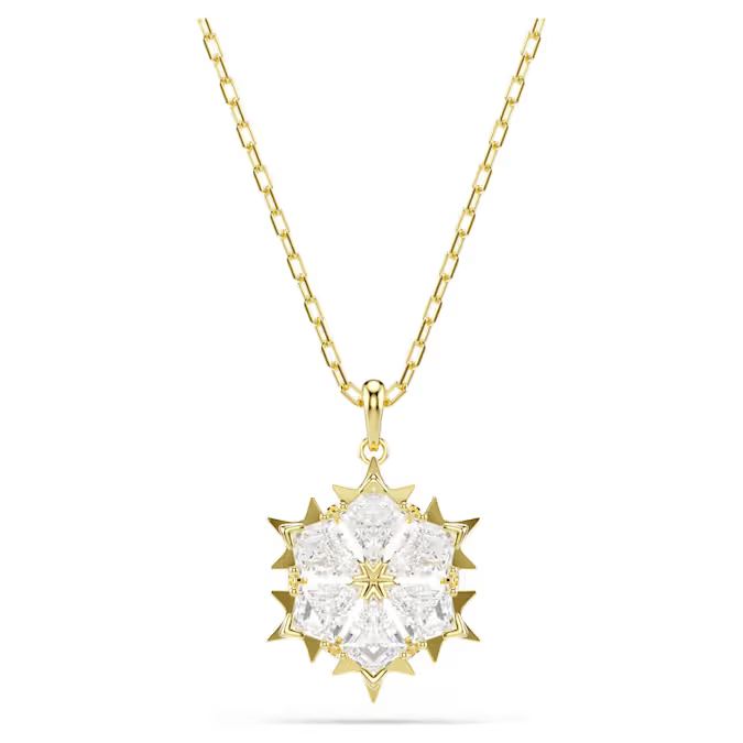 Magic pendant Mixed cuts, Snowflake, White, 18K gold finish