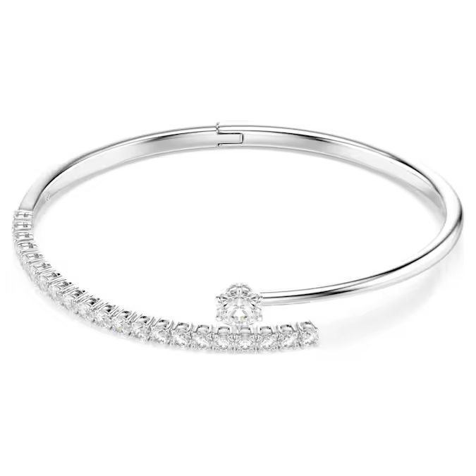Matrix bangle Round cut, White, Rhodium plated