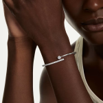 Matrix bangle Round cut, White, Rhodium plated