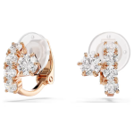 Matrix clip earrings Round cut, White, 18K rose gold finish