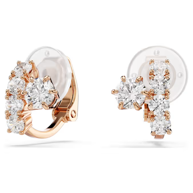 Matrix clip earrings Round cut, White, 18K rose gold finish