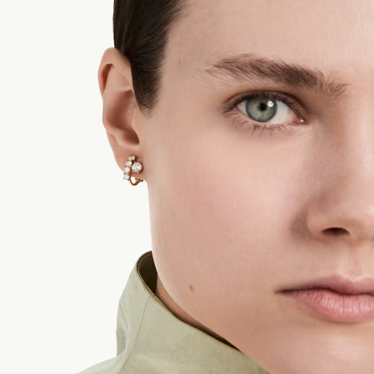 Matrix clip earrings Round cut, White, 18K rose gold finish