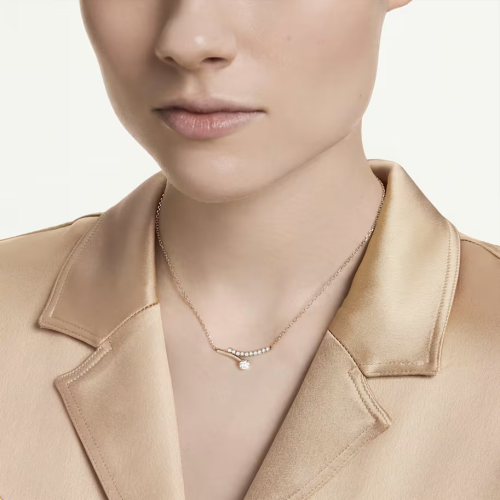 Matrix necklace Round cut, White, 18K rose gold finish