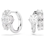 Matrix hoop earrings Round cut, White, Rhodium plated
