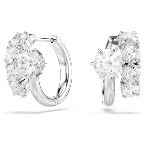 Matrix hoop earrings Round cut, White, Rhodium plated