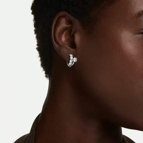 Matrix hoop earrings Round cut, White, Rhodium plated