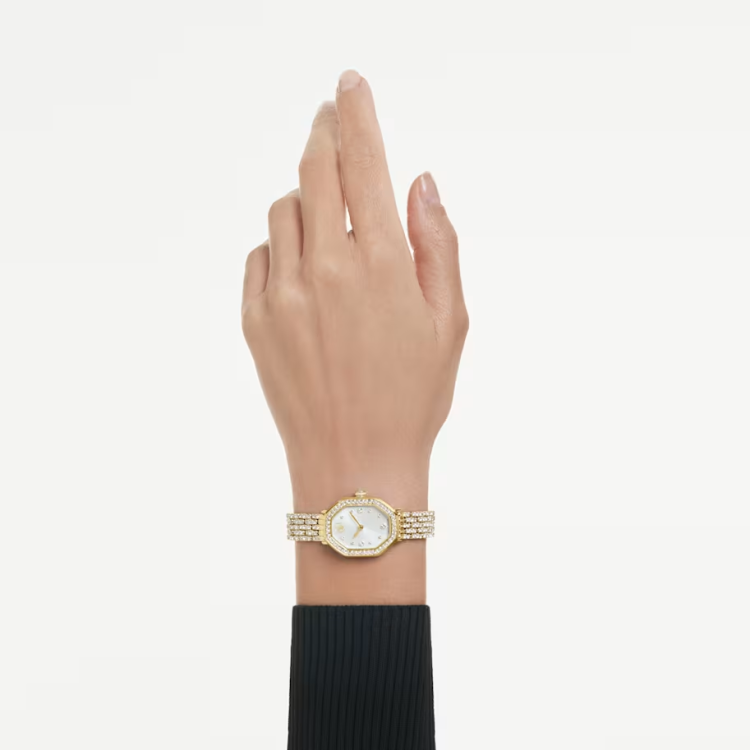 Dextera octagon watch Swiss Made, Metal bracelet, Gold tone, Gold-tone finish