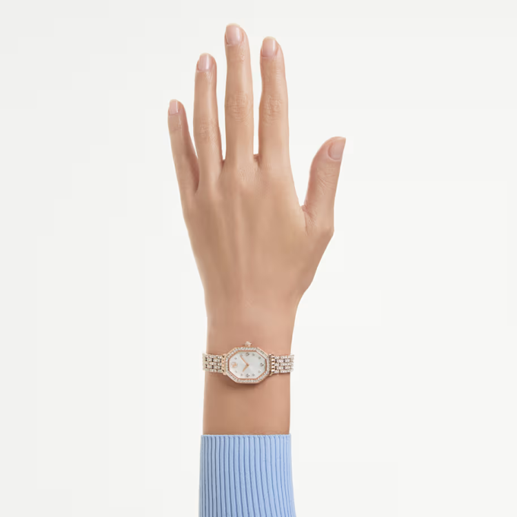 Dextera octagon watch Swiss Made, Metal bracelet, Rose gold tone, Rose gold-tone finish