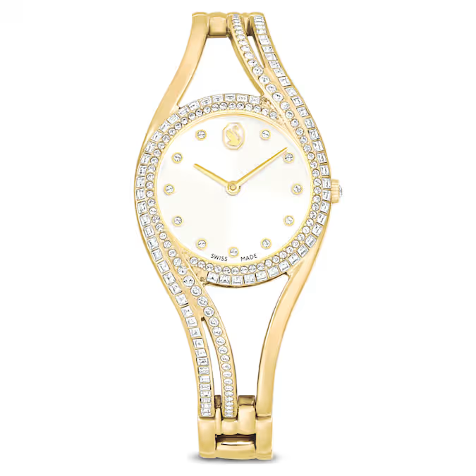 Hyperbola bangle watch Swiss Made, Metal bracelet, Gold tone, Gold-tone finish