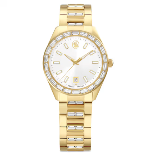 Matrix date watch Swiss Made, Metal bracelet, Gold tone, Gold-tone finish