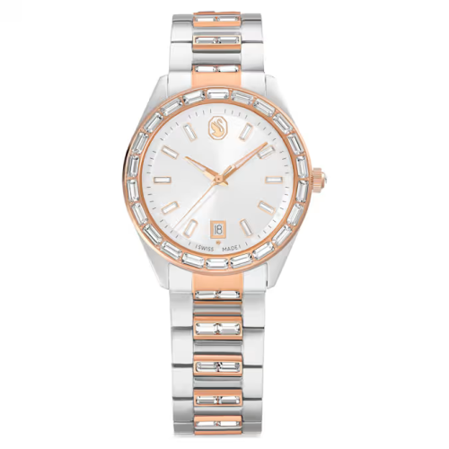 Matrix date watch Swiss Made, Metal bracelet, Rose gold tone, Mixed metal finish