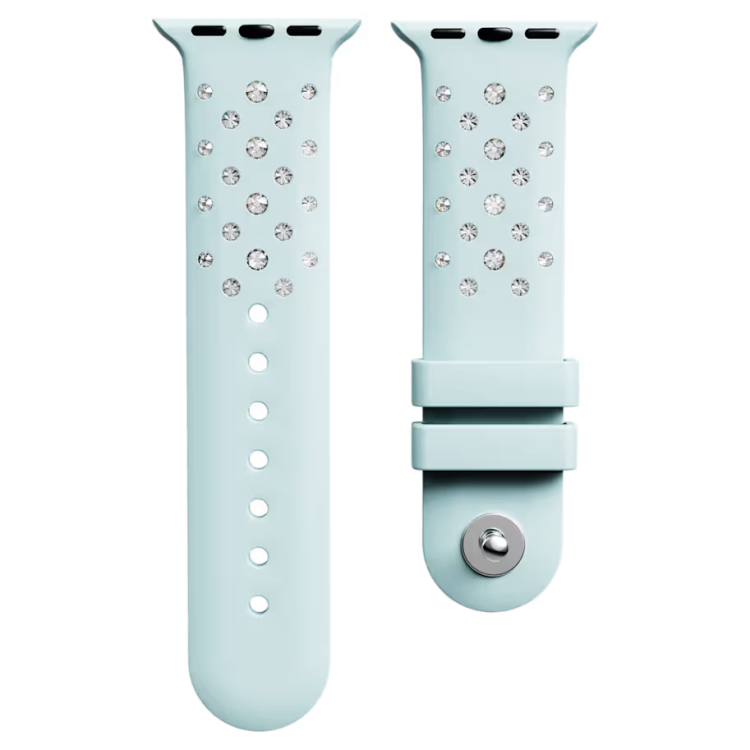 Watch strap Silicone with stitching, Green, Stainless steel