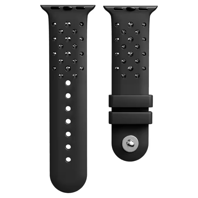 Watch strap Silicone with stitching, Black, Stainless steel