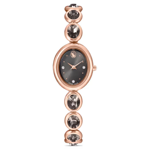 Imber oval watch Swiss Made, Metal bracelet, Black, Rose gold-tone finish