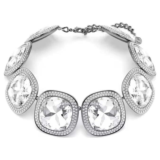 Una Angelic choker Cushion cut, White, Ruthenium plated