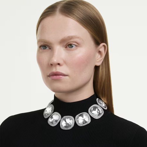 Una Angelic choker Cushion cut, White, Ruthenium plated